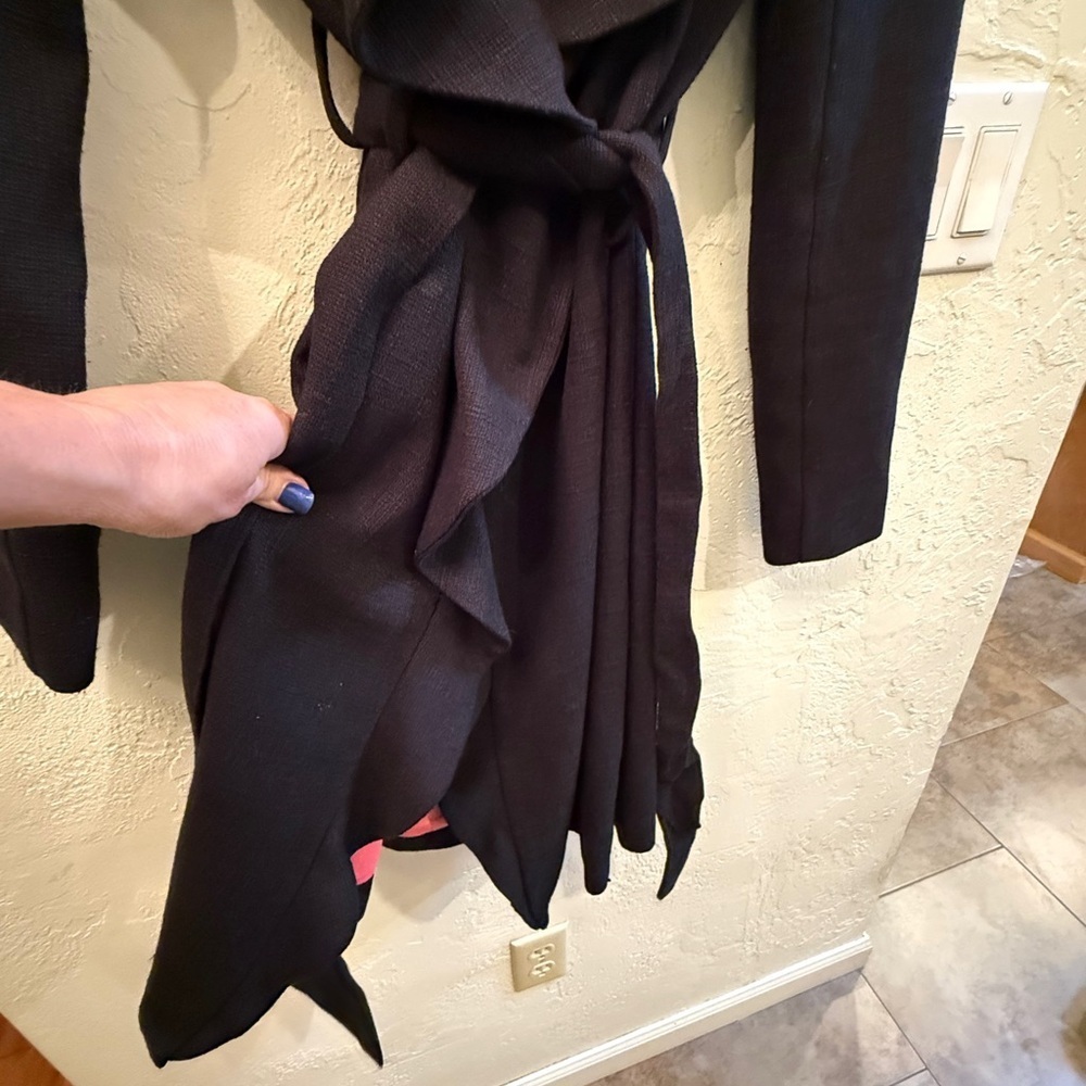 Lilly Pulitzer Ruffle Black Trench Coat with Pink Lining - Picture 10 of 16